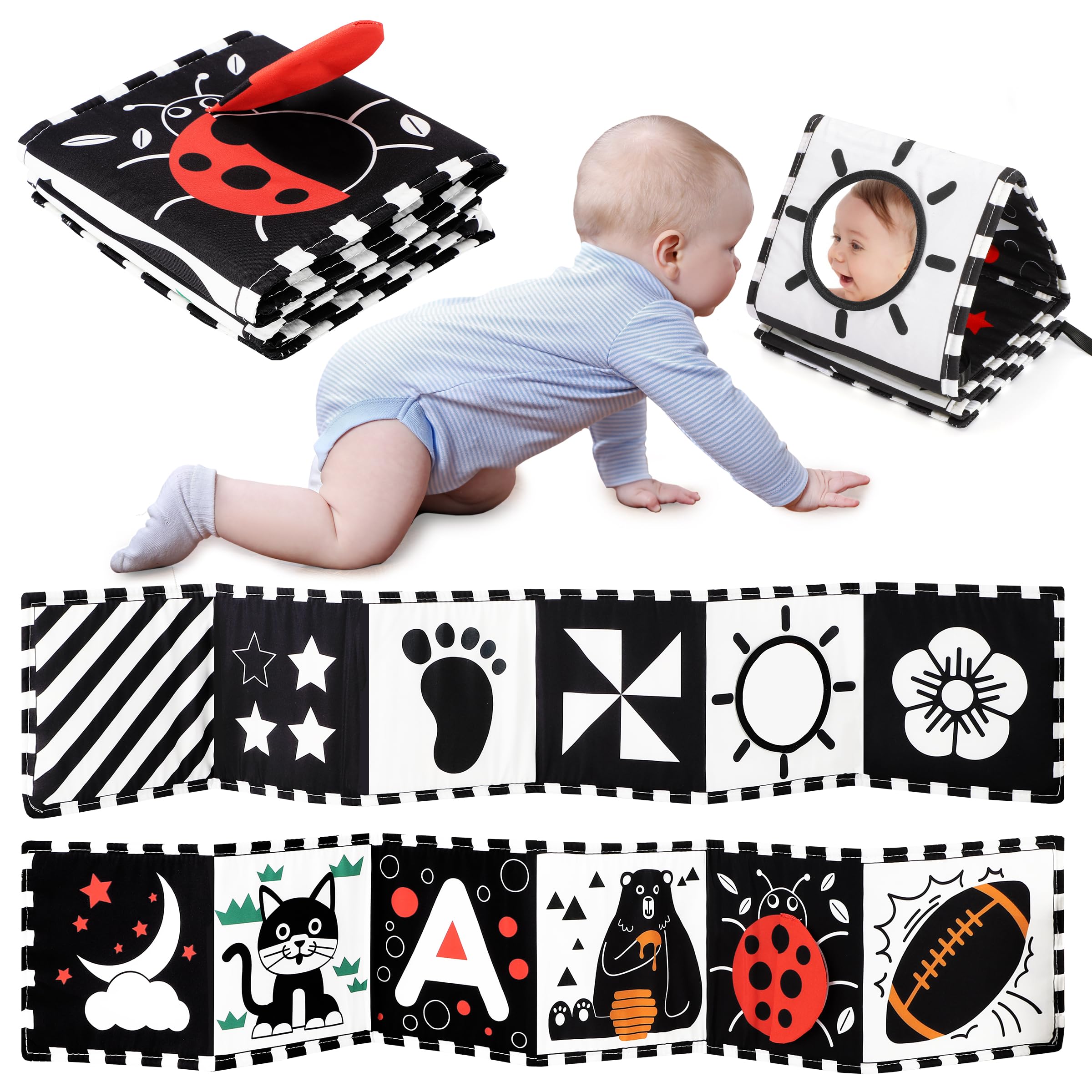 URMYWO Black and White Baby Toys High Contrast Newborn Toys 0-3 Months Brain Development Soft Baby BookTummy Time Toys Infant Sensory Toys 0-6-12 Months Visual Stimulation Montessori Toy Gift